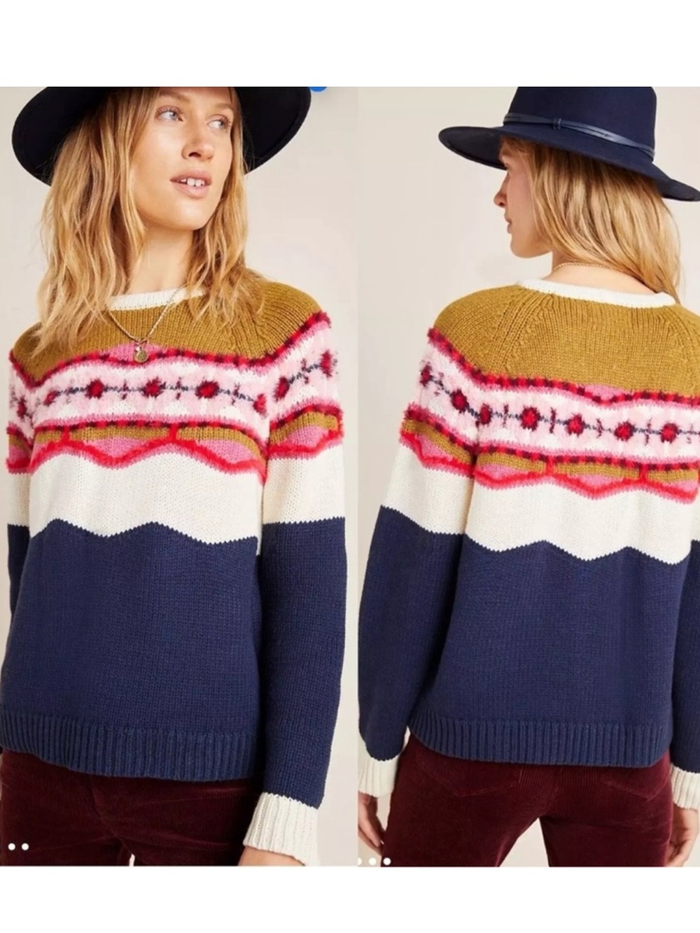 Anthropologie Fair Isle Cotton Wool Blend Cozy Sweater